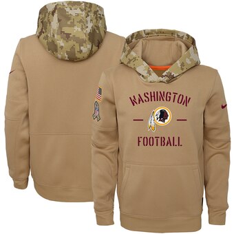 Youth Washington Redskins Khaki 2019 Salute To Service Therma Pullover Hoodie